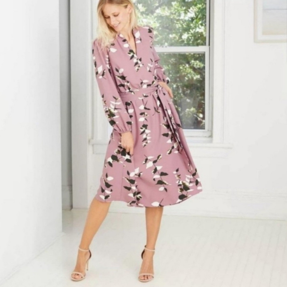 Lavender floral wrap dress long sleeve small